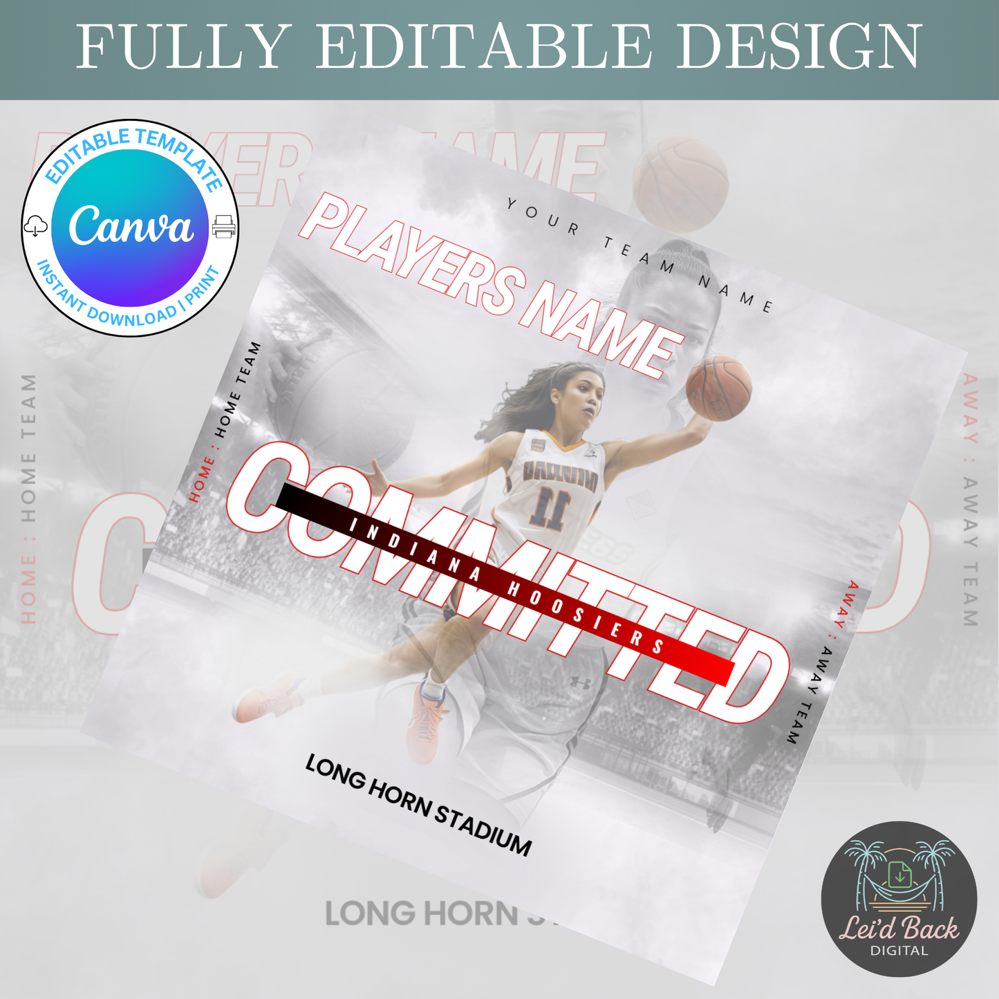 Various College Commitment Canva Template for High School Athletes | Editable Sports Graphic | Instant Digital Download