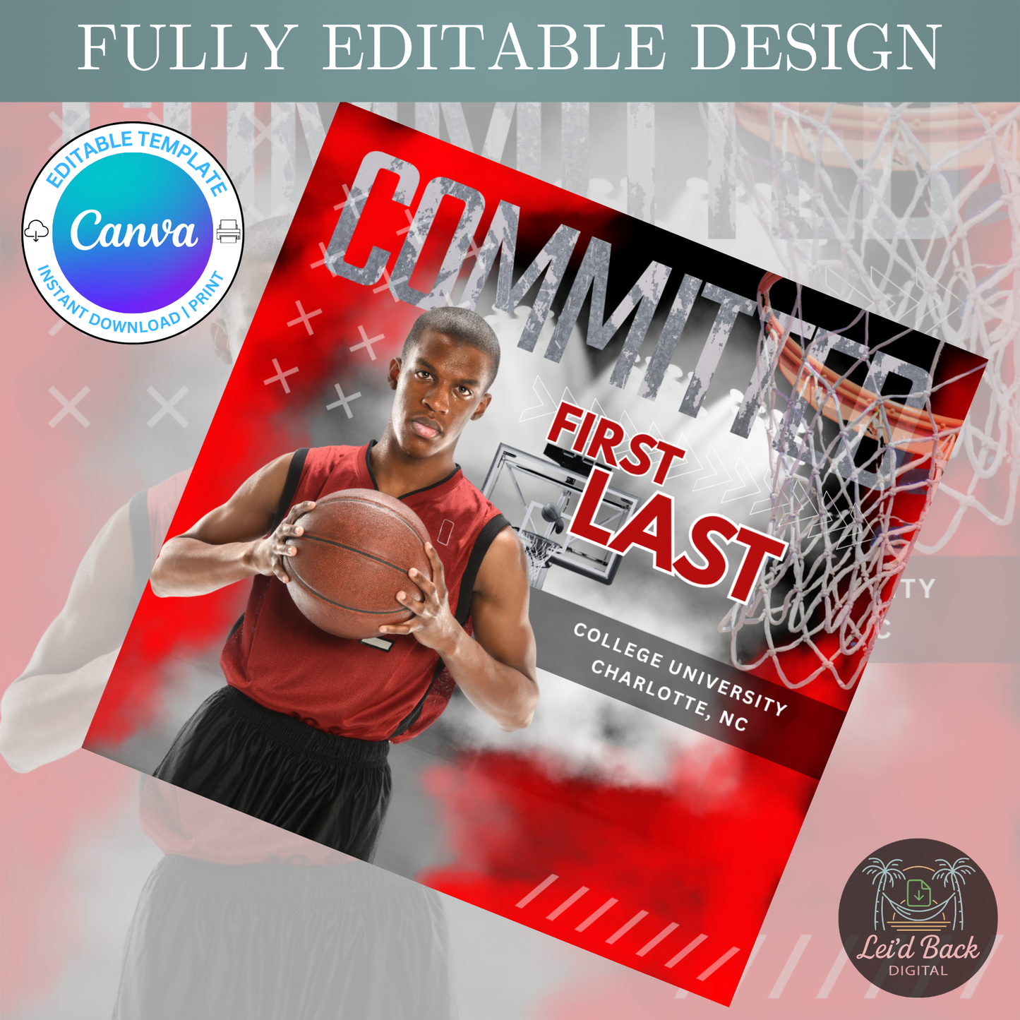 Various College Commitment Canva Template for High School Athletes | Editable Sports Graphic | Instant Digital Download