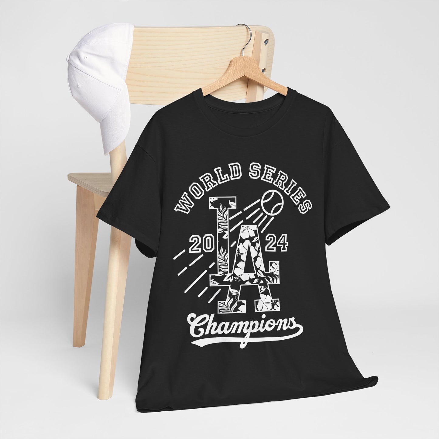 World Series Champions T-Shirt – Floral Pattern LA Logo Design – Celebrate Los Angeles Dodgers Victory Unique Championship Gear for Fans!