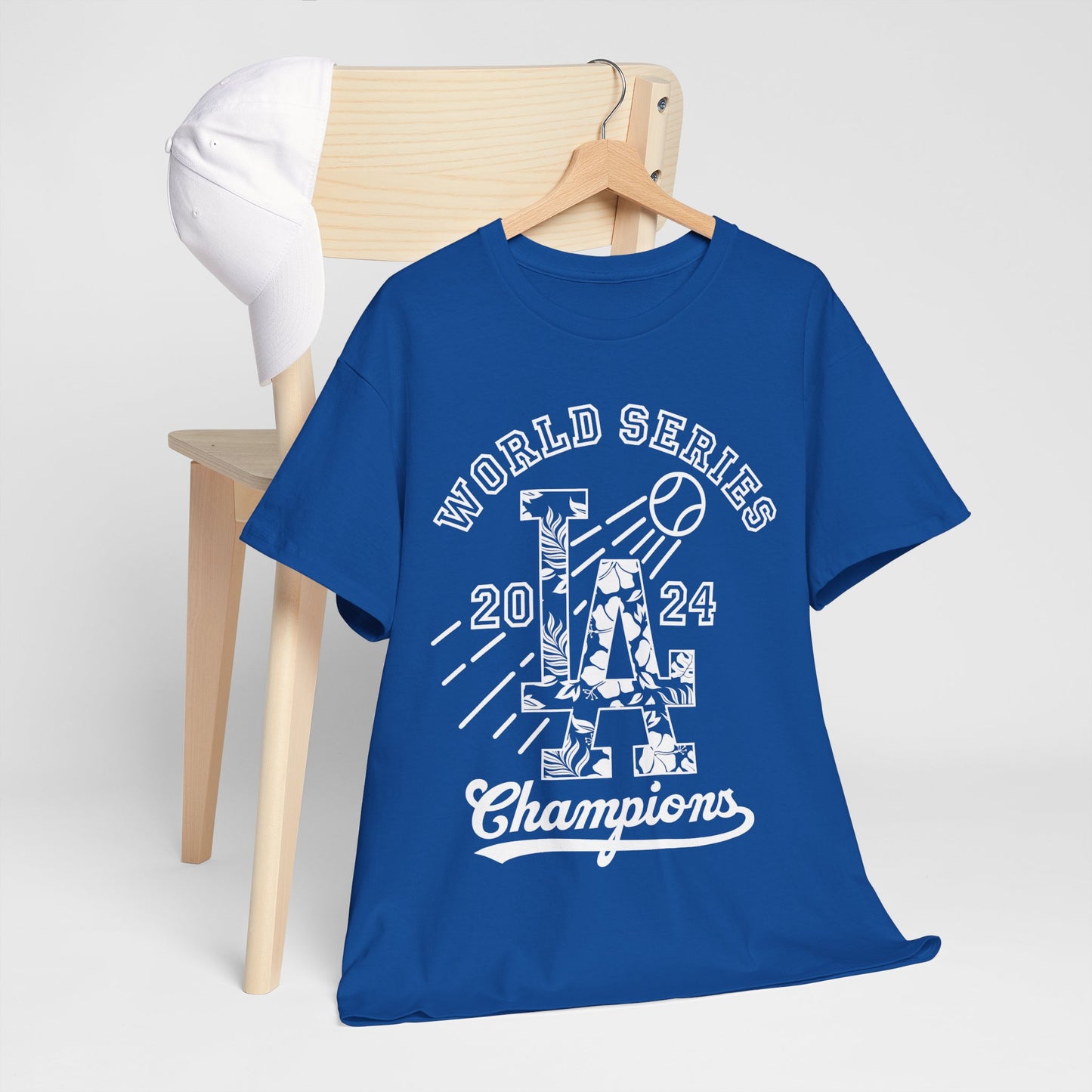 World Series Champions T-Shirt – Floral Pattern LA Logo Design – Celebrate Los Angeles Dodgers Victory Unique Championship Gear for Fans!