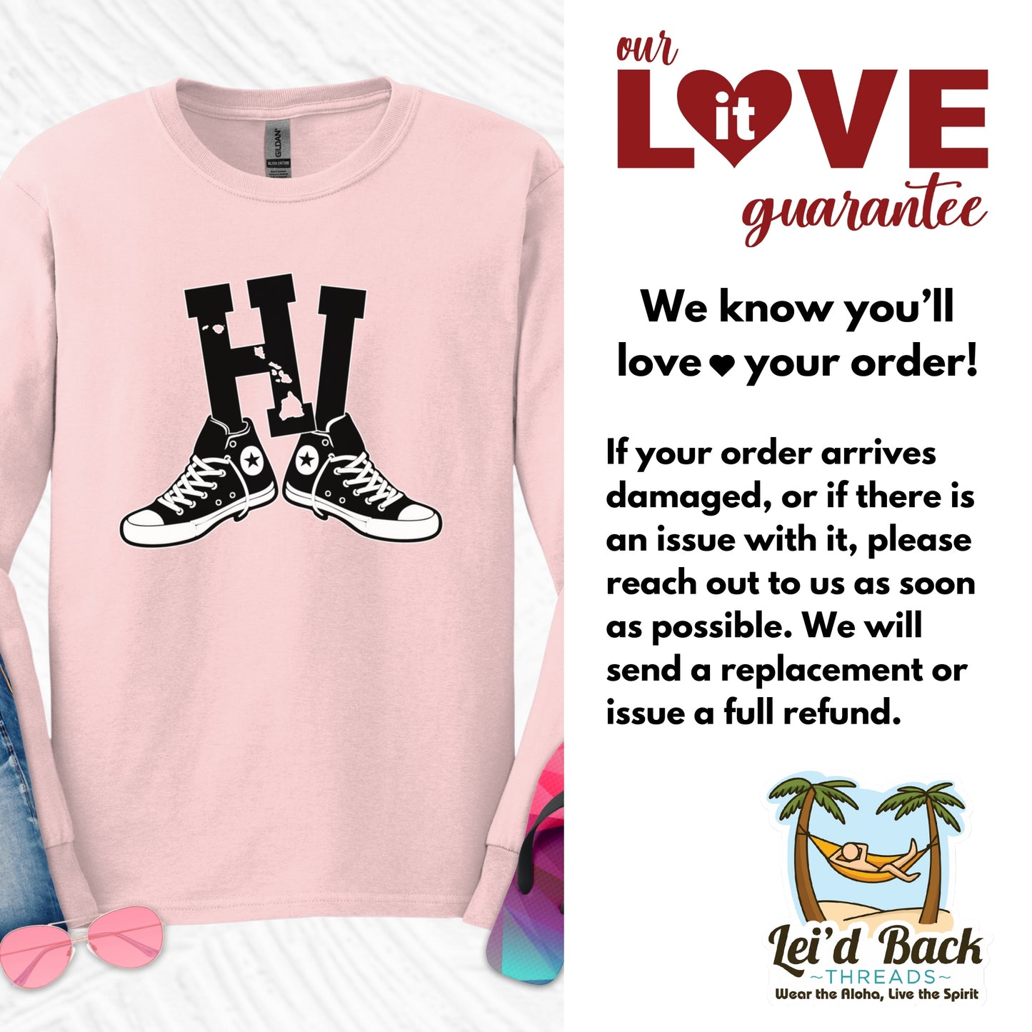 Hawaii HI Sneakers Long Sleeve Tee | Retro Hawaii State Design with Converse Shoes, Vintage Streetwear Island Style Long Sleeve Tee