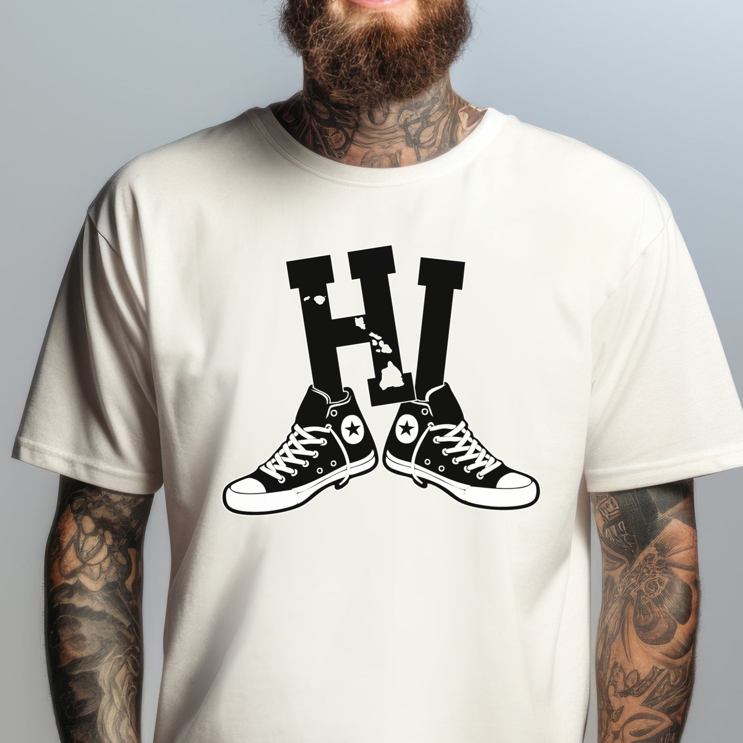 Hawaii HI Sneakers T-Shirt | Retro Hawaii State Design with High Tops, Vintage Streetwear Island Style Tee