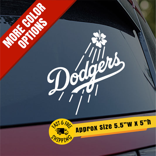 Dodgers Hibiscus Decal, Hawaiian Dodgers Sticker, LA Baseball Car Window Decal, Tropical Team Vinyl, Aloha Dodgers Fan Gift 🌺⚾