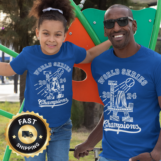 World Series Champions T-Shirt – Floral Pattern LA Logo Design – Celebrate Los Angeles Dodgers Victory Unique Championship Gear for Fans!
