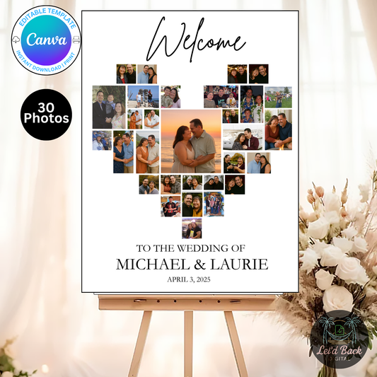 Heart Photo Wedding Welcome Sign Template | Editable Canva Digital Download | Custom Wedding Poster with Photos | Instant Download