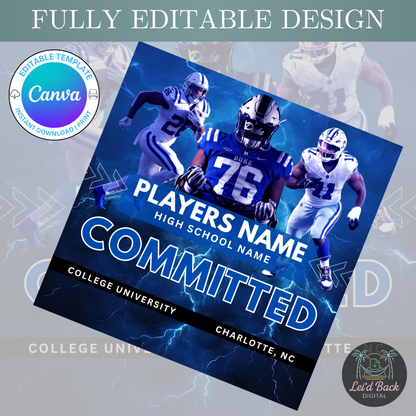 Various College Commitment Canva Template for High School Athletes | Editable Sports Graphic | Instant Digital Download