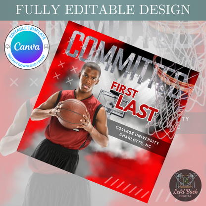Various College Commitment Canva Template for High School Athletes | Editable Sports Graphic | Instant Digital Download