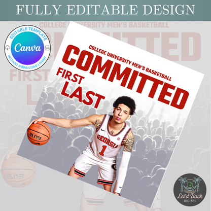 Various College Commitment Canva Template for High School Athletes | Editable Sports Graphic | Instant Digital Download