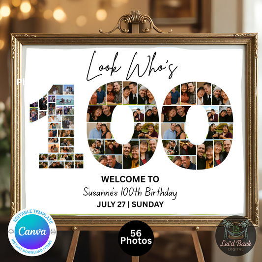 1st - 100th Editable Birthday Photo Collage Welcome Sign Template | Canva Digital Download | Party Poster | Instant Download