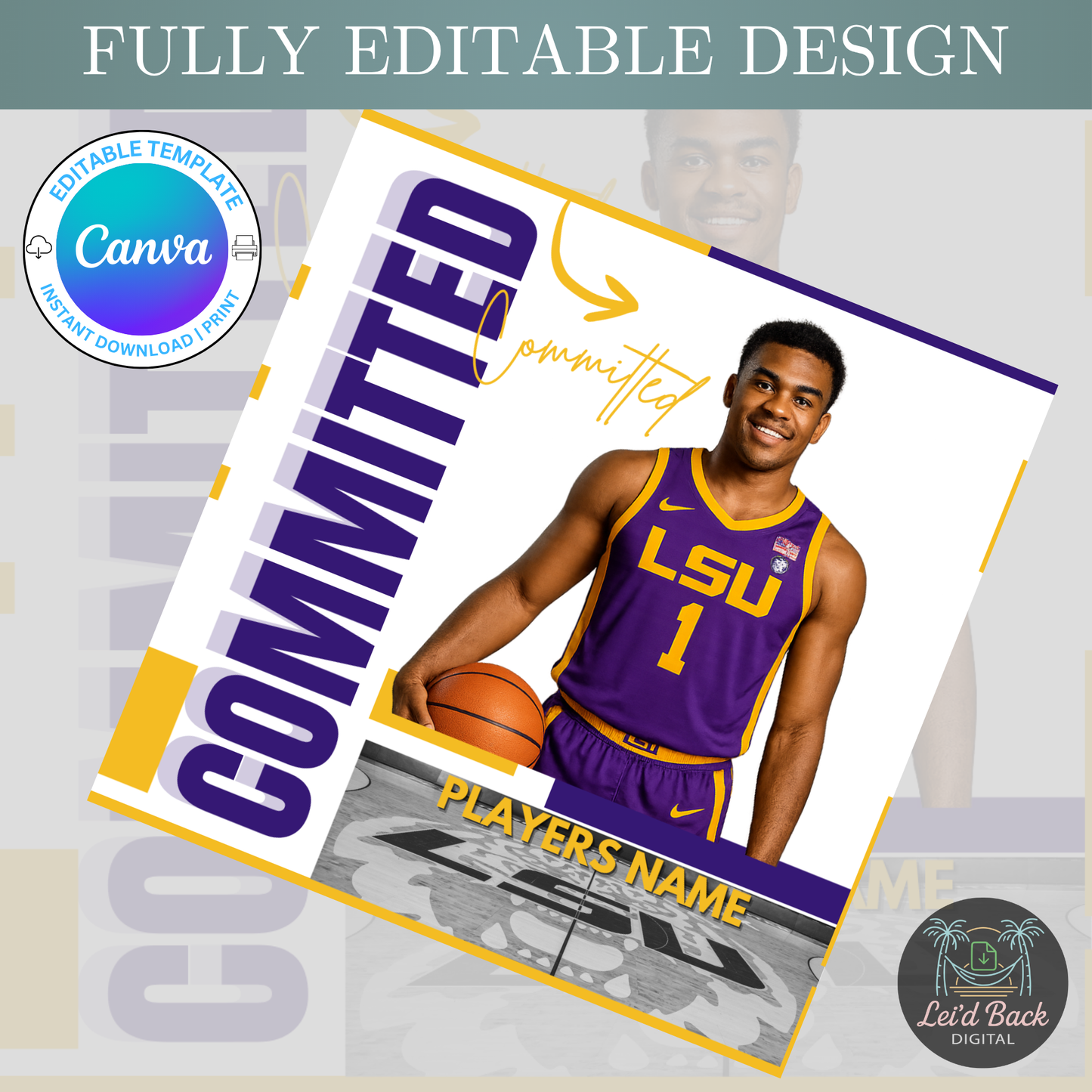 Various College Commitment Canva Template for High School Athletes | Editable Sports Graphic | Instant Digital Download