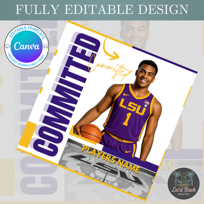 Various College Commitment Canva Template for High School Athletes | Editable Sports Graphic | Instant Digital Download