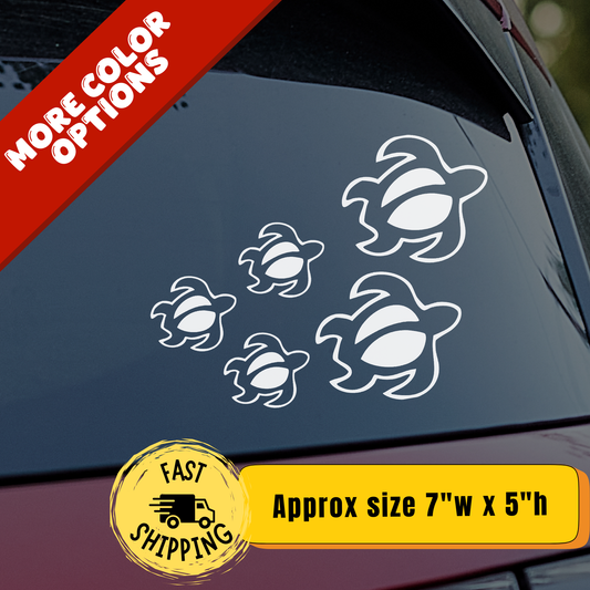 Hawaiian Sea Turtle Family Car Decal Ocean Vinyl Sticker | Honu Turtle Ohana Window Decal | Beach, Coastal, Ocean Lover Gift