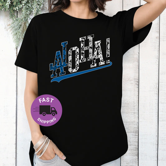 Aloha T-shirt | Hawaiian Floral Sports Tropical T-shirt | Perfect Baseball Mom Gift | Hawaiian Graphic Tee