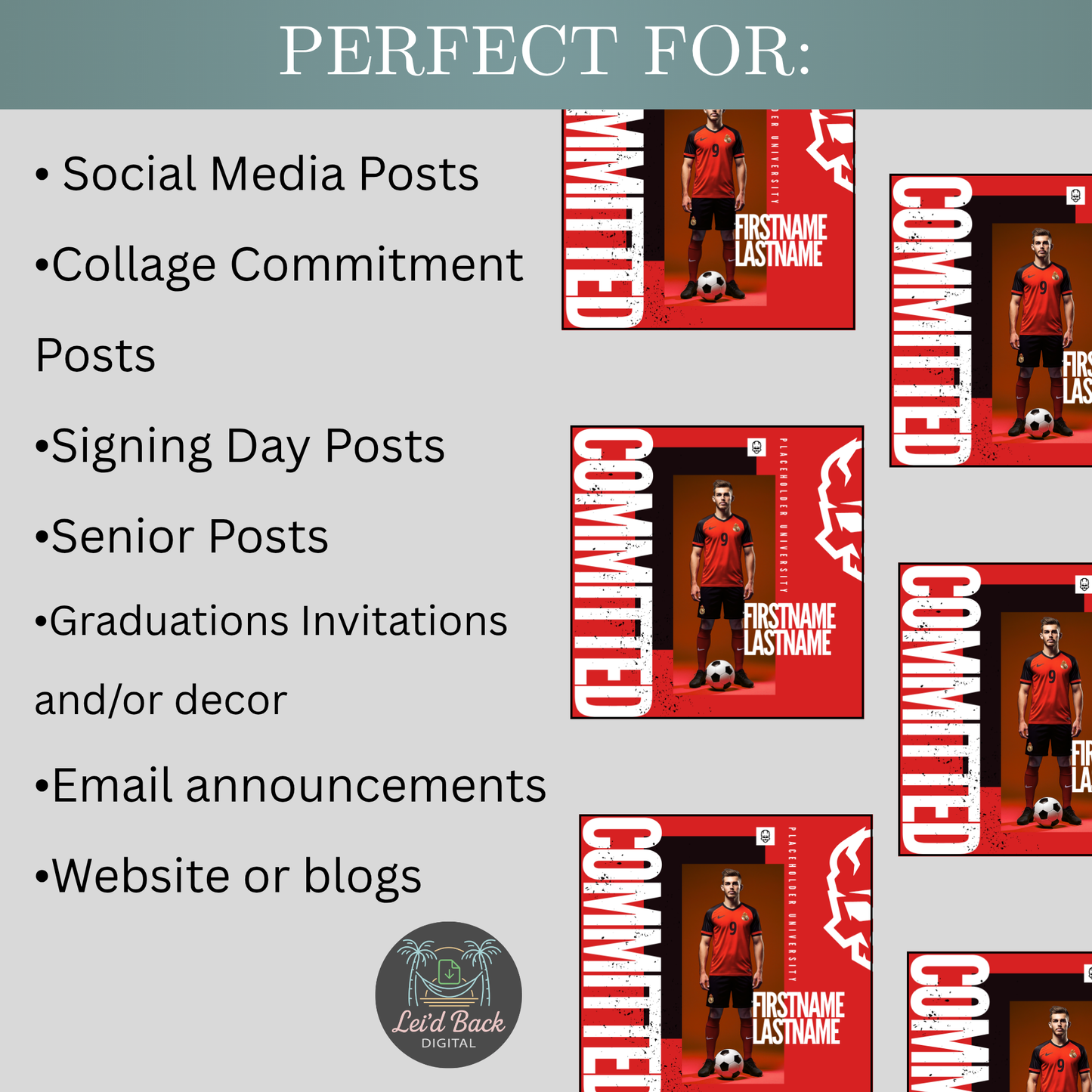 Various College Commitment Canva Template for High School Athletes | Editable Sports Graphic | Instant Digital Download
