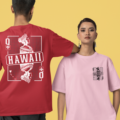 Hawaiian Tee Shirt of Queen Liliuokalani as Queen of Hearts: Aloha Spirit & Royal Legacy on a Unique Cotton Tee Playing Card T-Shirt