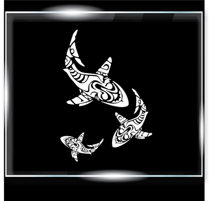 3 Tribal Great White Sharks Decal