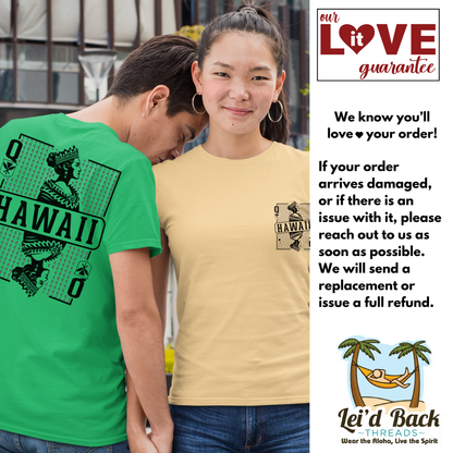 Hawaiian Tee Shirt of Queen Liliuokalani as Queen of Hearts: Aloha Spirit & Royal Legacy on a Unique Cotton Tee Playing Card T-Shirt