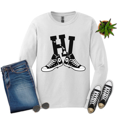 Hawaii HI Sneakers Long Sleeve Tee | Retro Hawaii State Design with Converse Shoes, Vintage Streetwear Island Style Long Sleeve Tee