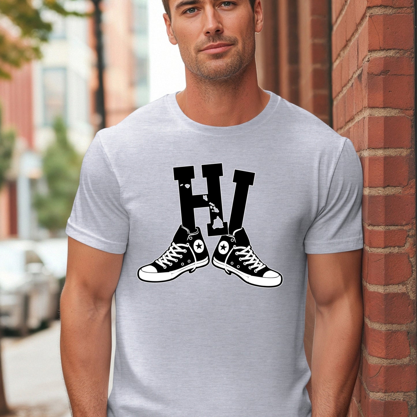 Hawaii HI Sneakers T-Shirt | Retro Hawaii State Design with High Tops, Vintage Streetwear Island Style Tee
