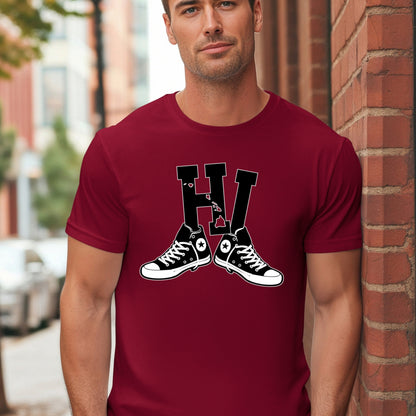 Hawaii HI Sneakers T-Shirt | Retro Hawaii State Design with High Tops, Vintage Streetwear Island Style Tee