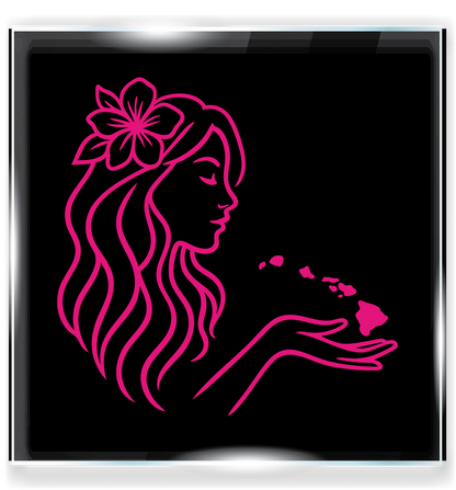 Hawaiian Girl Car Decal | Island Wahine Blowing Aloha Vinyl Sticker | Hawaii Car Window Sticker | Tropical Beach Vibes Auto Accessory