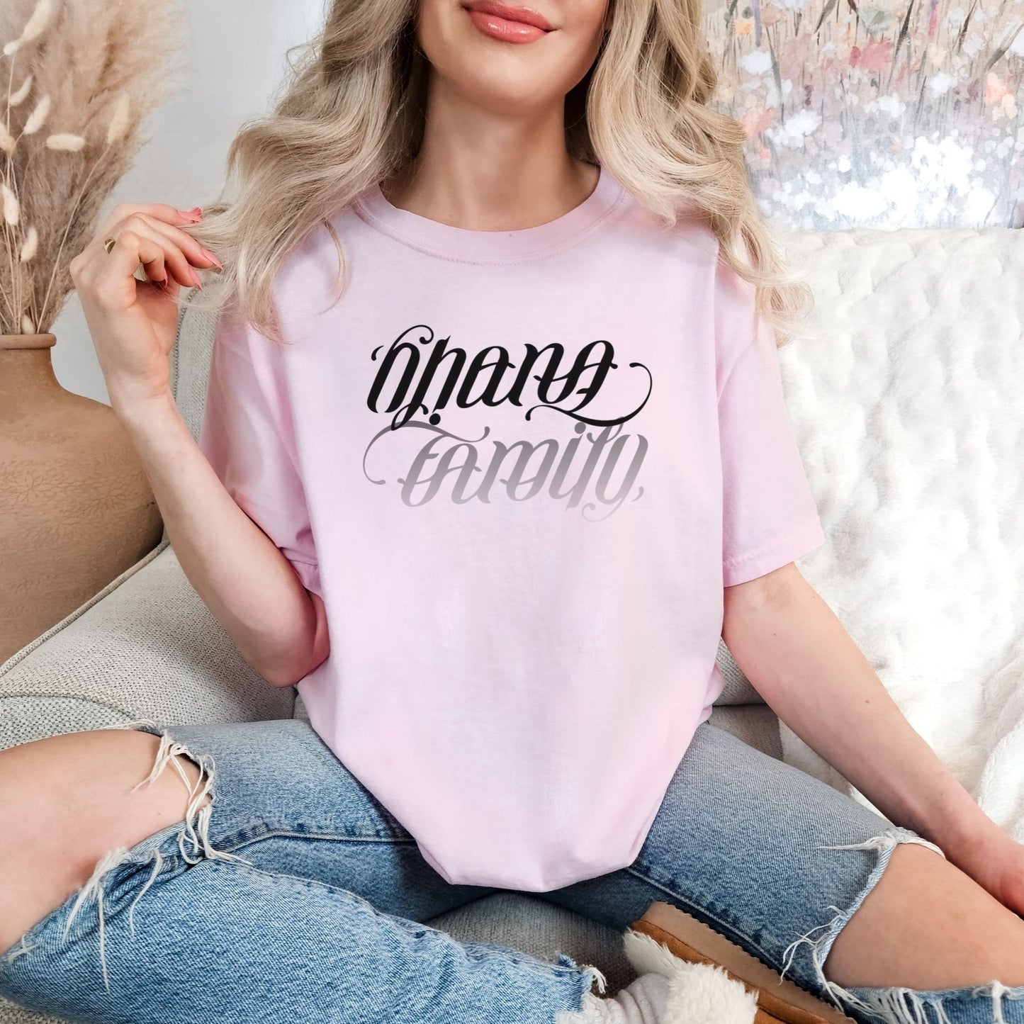Ohana Family Ambigram T-Shirt | Hawaiian Calligraphy Shirt, Reversible Design Tee, Family Matching Aloha Shirt, Fast Shipping, Gift Idea