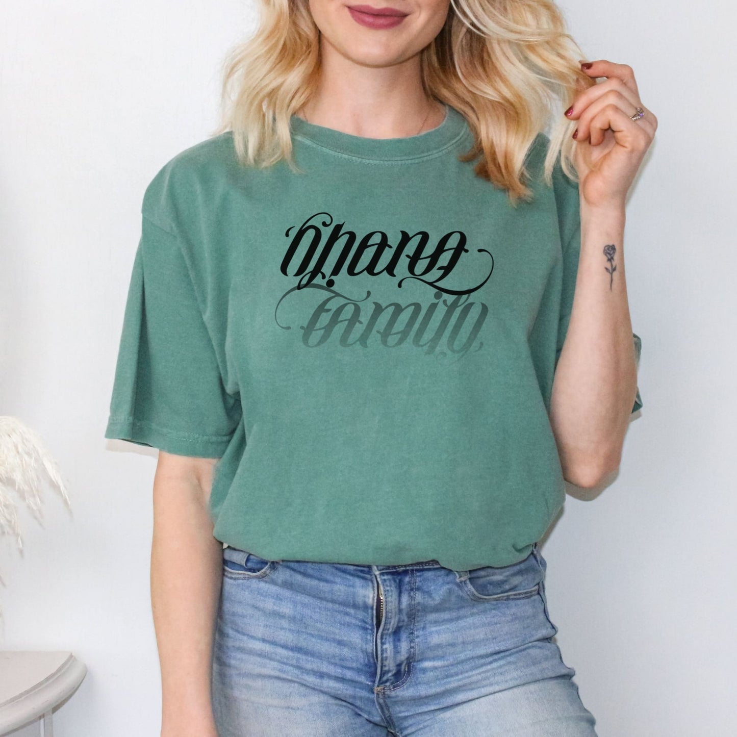 Ohana Family Ambigram T-Shirt | Hawaiian Calligraphy Shirt, Reversible Design Tee, Family Matching Aloha Shirt, Fast Shipping, Gift Idea