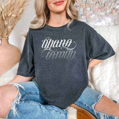 Ohana Family Ambigram T-Shirt | Hawaiian Calligraphy Shirt, Reversible Design Tee, Family Matching Aloha Shirt, Fast Shipping, Gift Idea