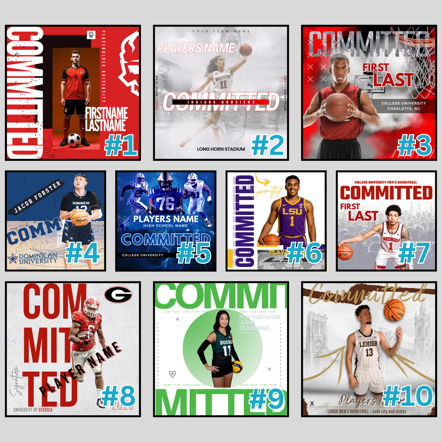 Various College Commitment Canva Template for High School Athletes | Editable Sports Graphic | Instant Digital Download