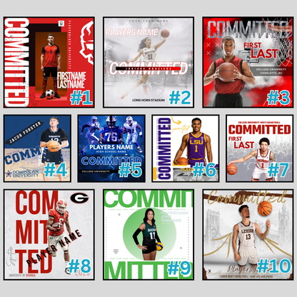 Various College Commitment Canva Template for High School Athletes | Editable Sports Graphic | Instant Digital Download