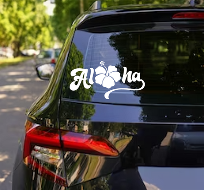 Aloha with Hibiscus Flower Decal