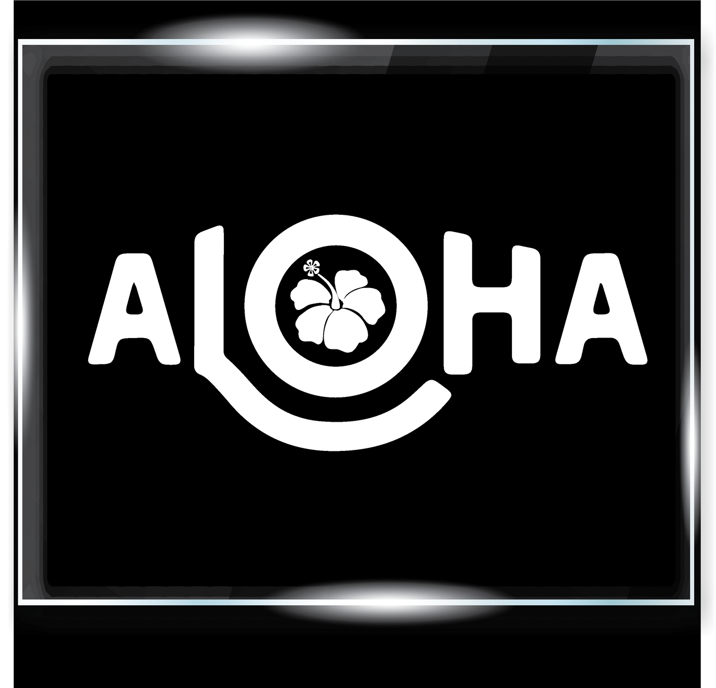 Aloha with a long L and a Hibiscus Flower in the O Decal