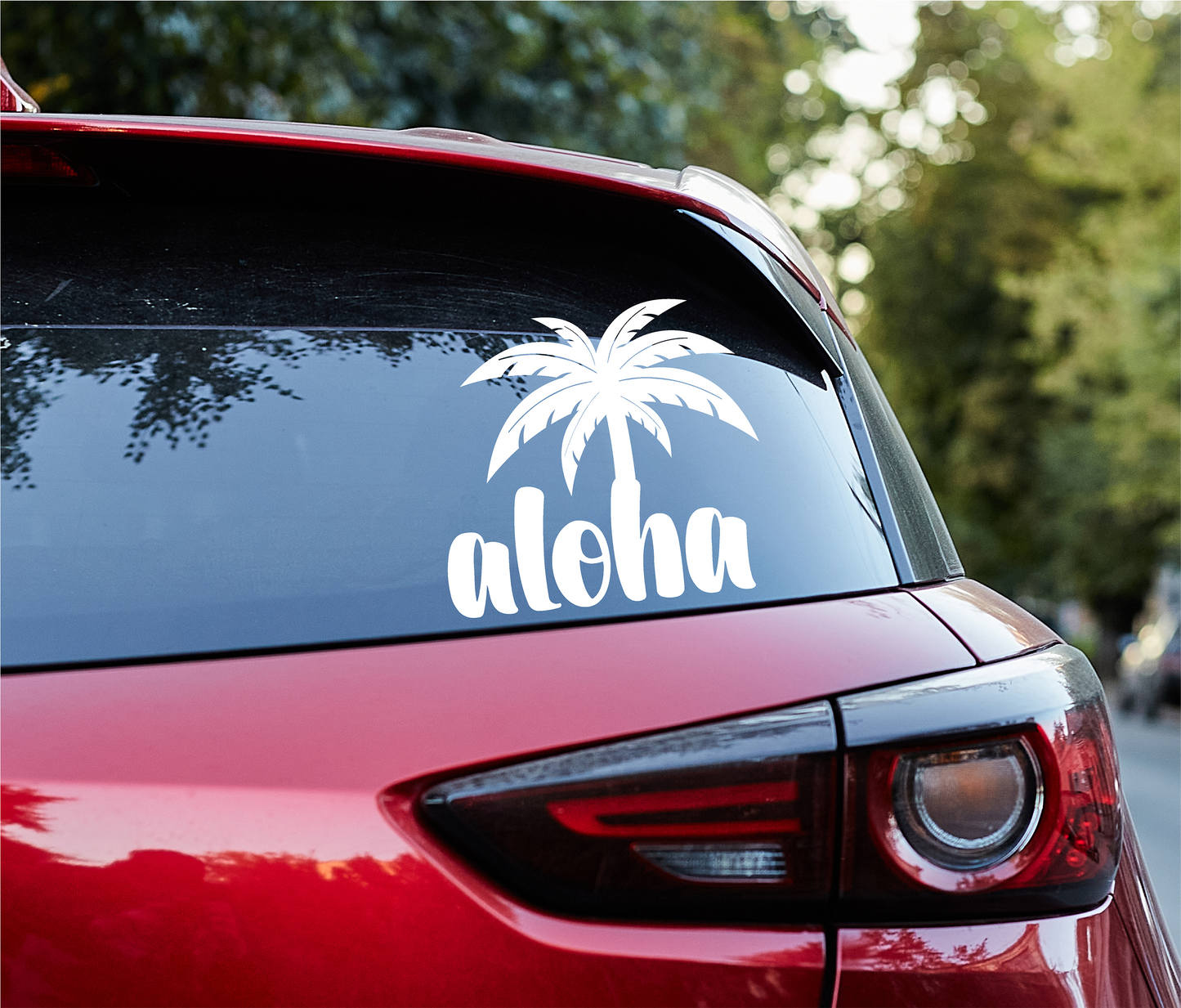 Aloha with a Palm Tree growing out of the H Decal