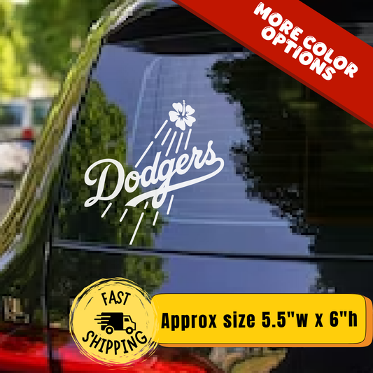 Dodgers Hibiscus Decal, Hawaiian Dodgers Sticker, LA Baseball Car Window Decal, Tropical Team Vinyl, Aloha Dodgers Fan Gift 🌺⚾