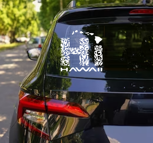 Hawaiian Decal with a Flower Pattern HI, Hawaiian Islands and Hawaii