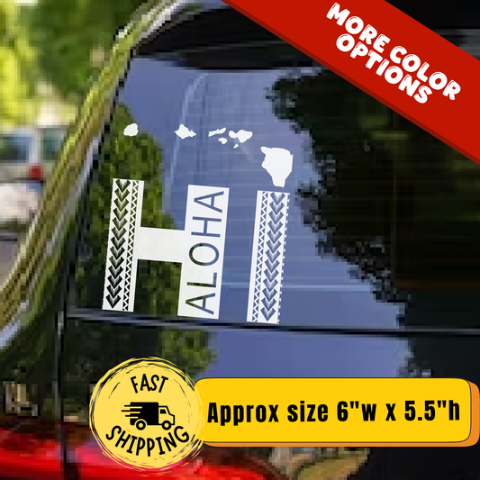 Hawaii Aloha Tribal Car Decal – Polynesian HI Sticker with Island Chain – Hawaiian Vinyl Window Decal – Fast and Free Shipping