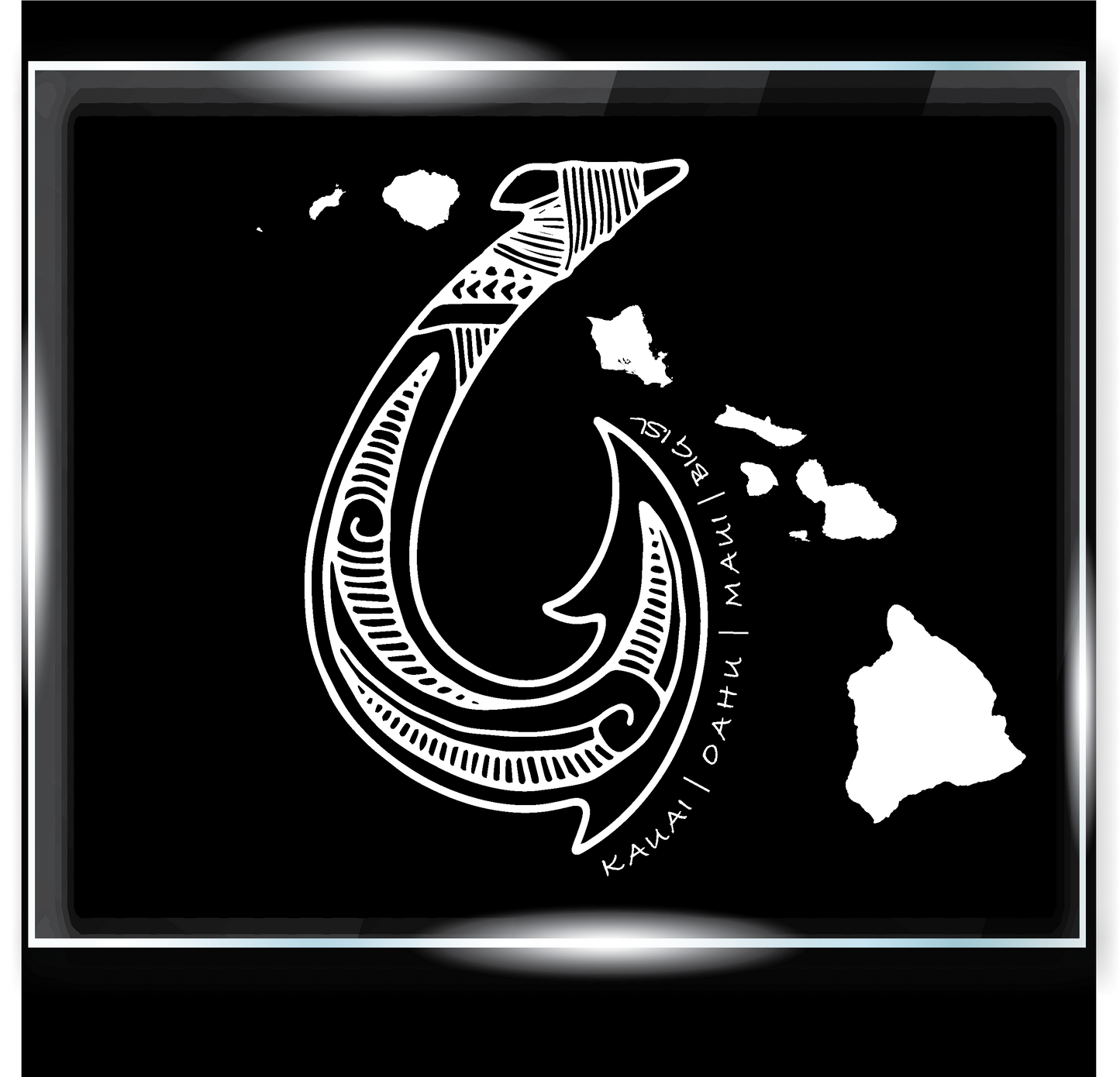 Tribal Hawaiian Fish Hook with Island Names and Islands Decal