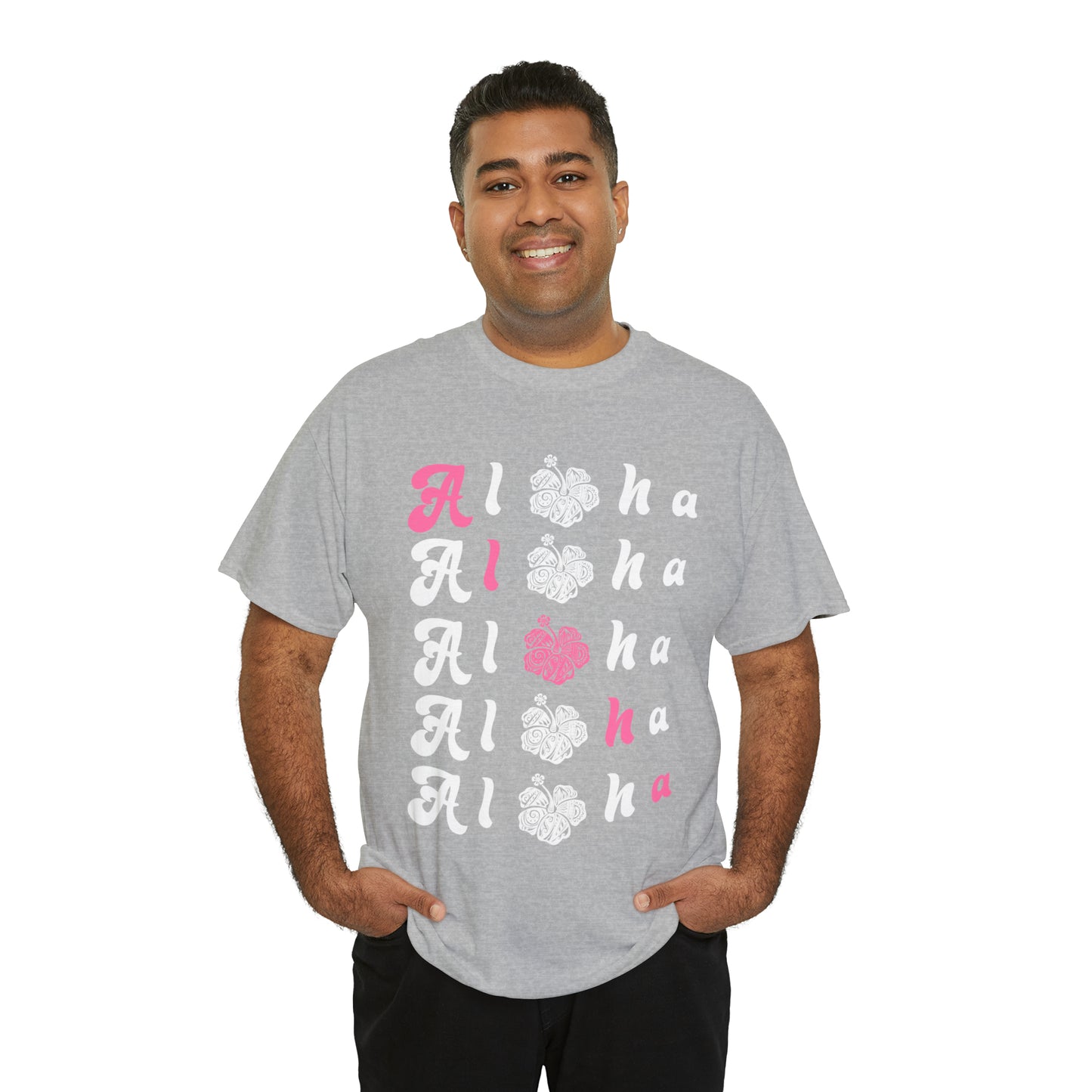 5 Alohas with Pink Aloha Diagnal Cotton Tee