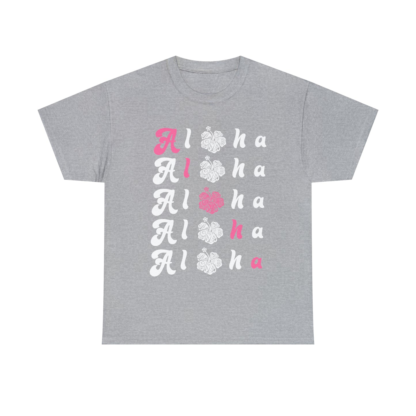 5 Alohas with Pink Aloha Diagnal Cotton Tee