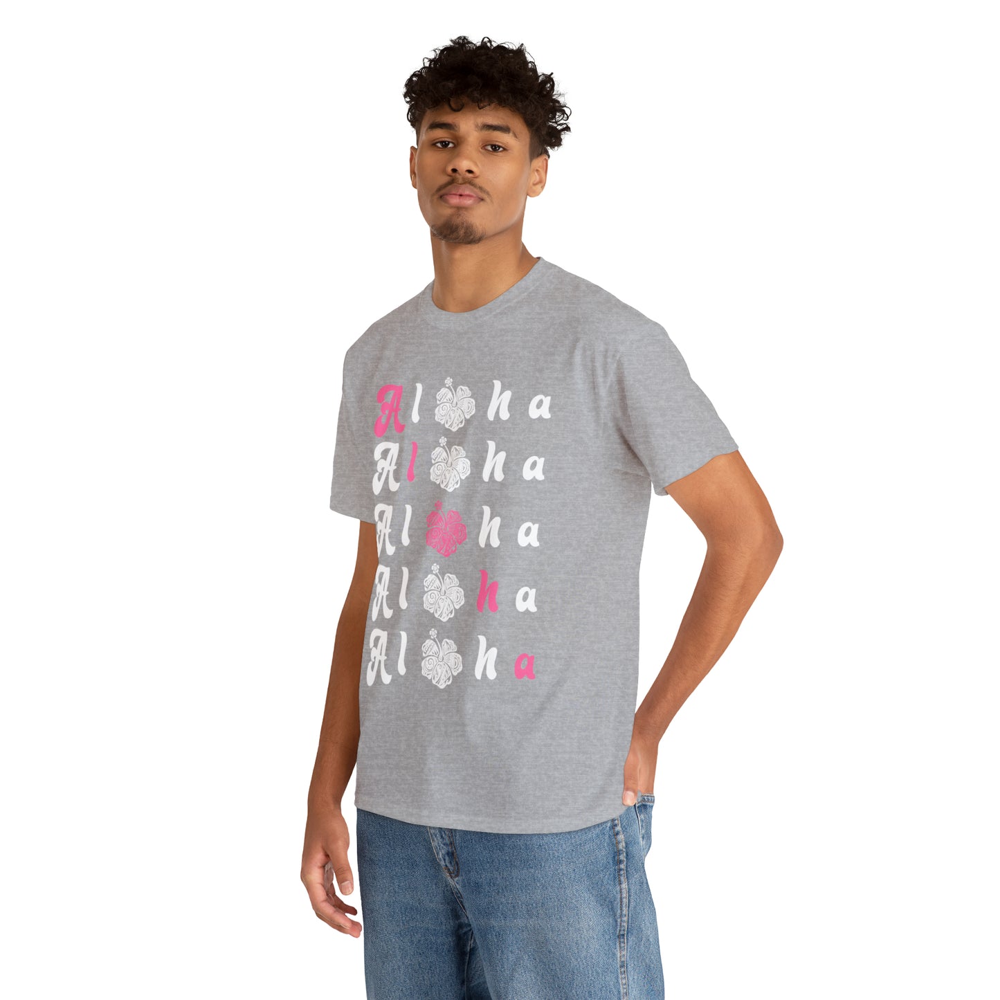 5 Alohas with Pink Aloha Diagnal Cotton Tee