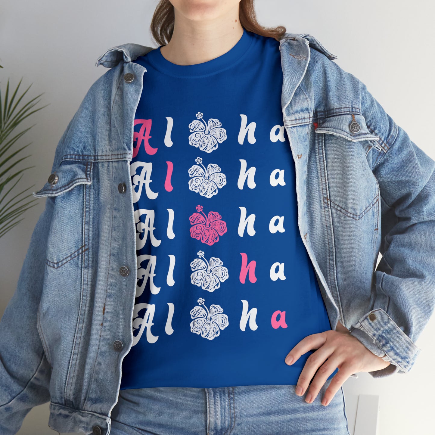 5 Alohas with Pink Aloha Diagnal Cotton Tee