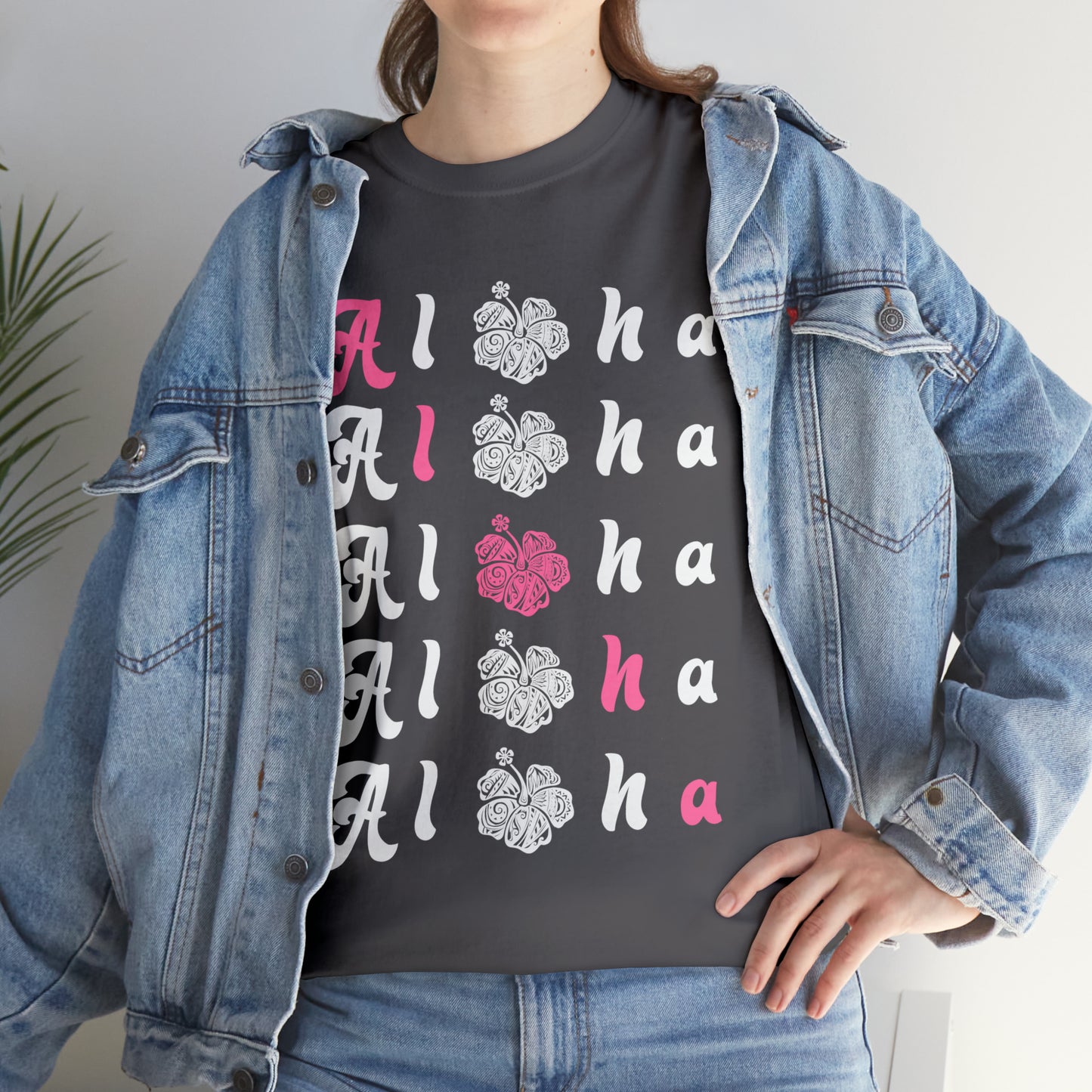 5 Alohas with Pink Aloha Diagnal Cotton Tee