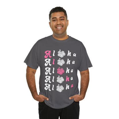 5 Alohas with Pink Aloha Diagnal Cotton Tee