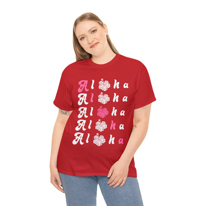 5 Alohas with Pink Aloha Diagnal Cotton Tee