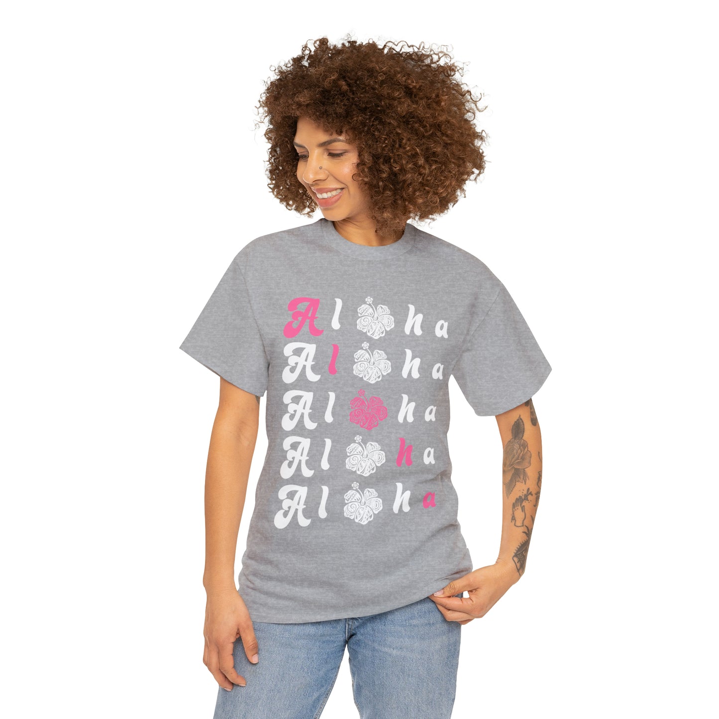 5 Alohas with Pink Aloha Diagnal Cotton Tee