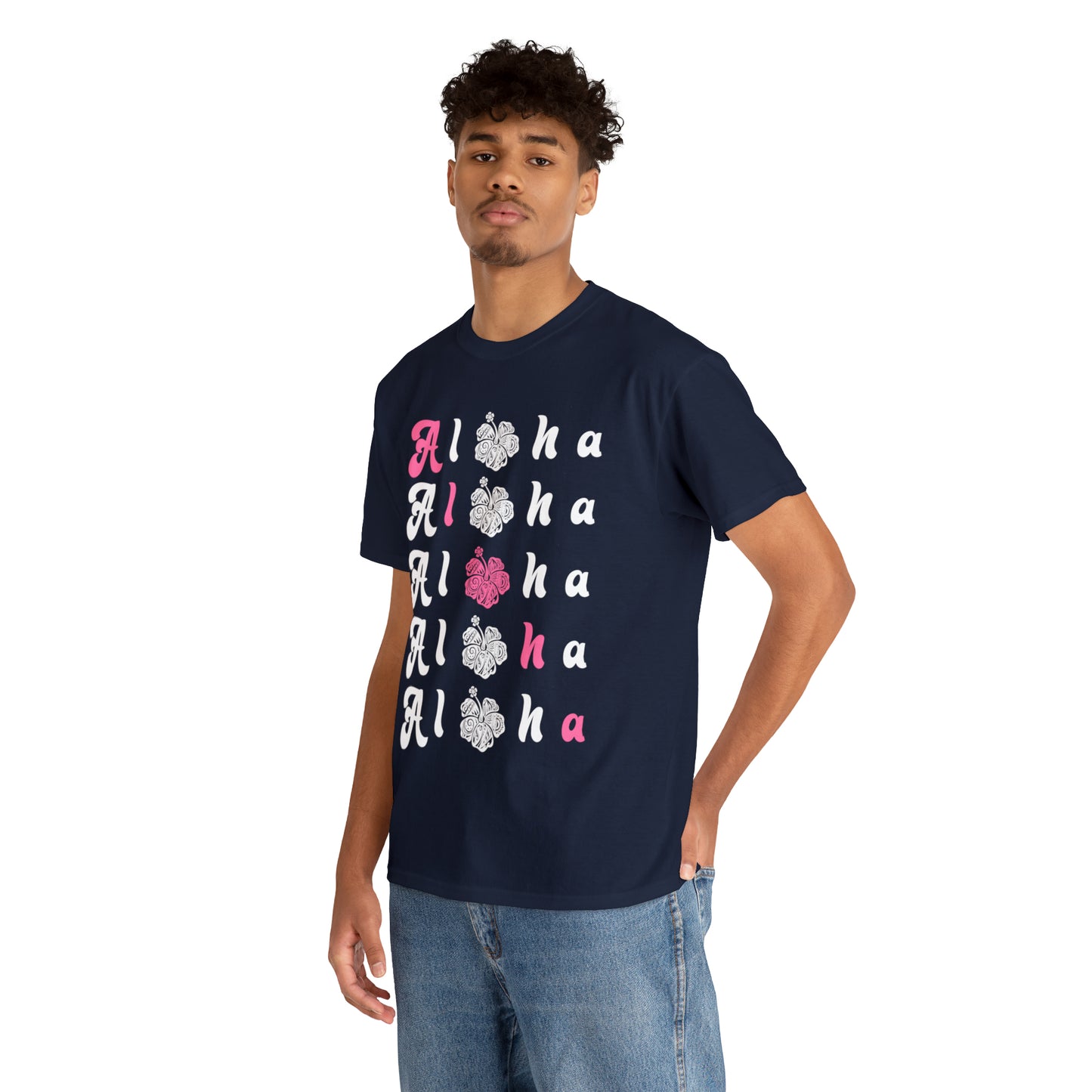 5 Alohas with Pink Aloha Diagnal Cotton Tee