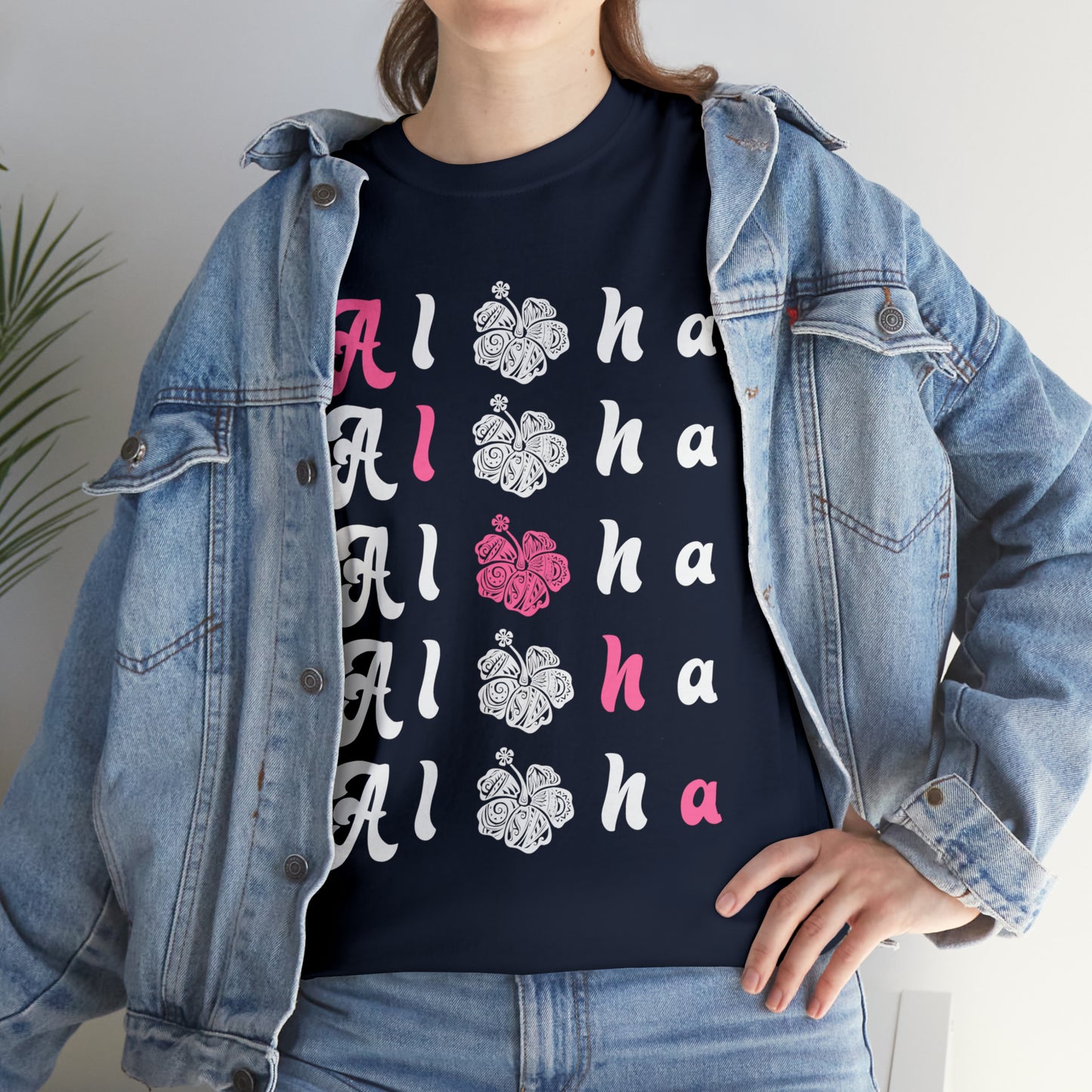 5 Alohas with Pink Aloha Diagnal Cotton Tee