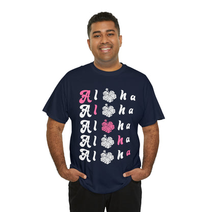 5 Alohas with Pink Aloha Diagnal Cotton Tee