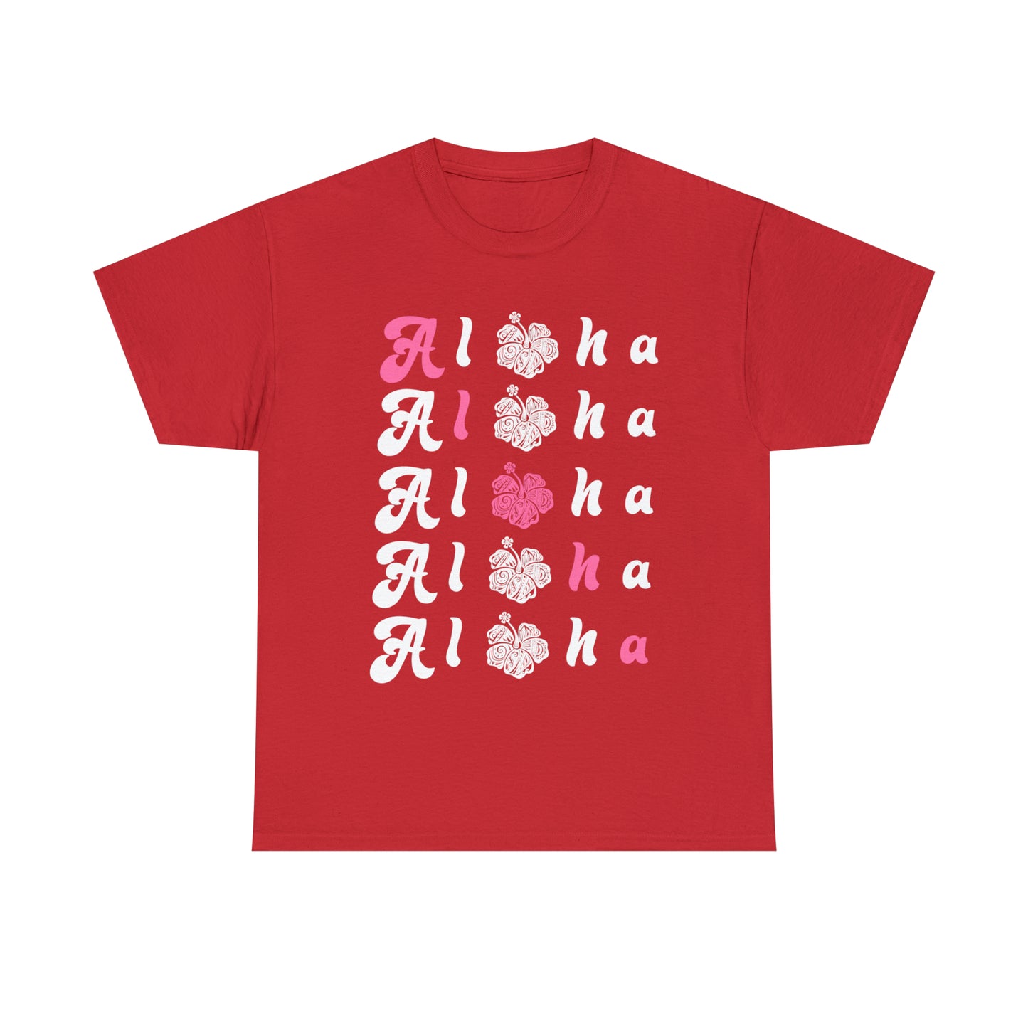 5 Alohas with Pink Aloha Diagnal Cotton Tee