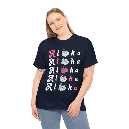 5 Alohas with Pink Aloha Diagnal Cotton Tee